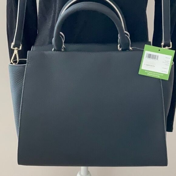 KATE SPADE NWT LEEWOOD PLACE MAKAYLA SCALLOP FULL SIZE BLACK SATCHEL BAG CROSS - Picture 9 of 15